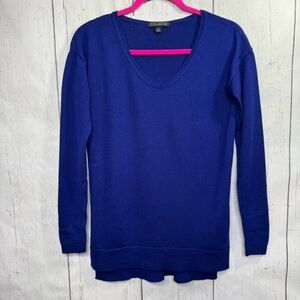 Ann Taylor Royal Blue 100% Merino Wool V Neck Sweater Cozy Classic Minimalist